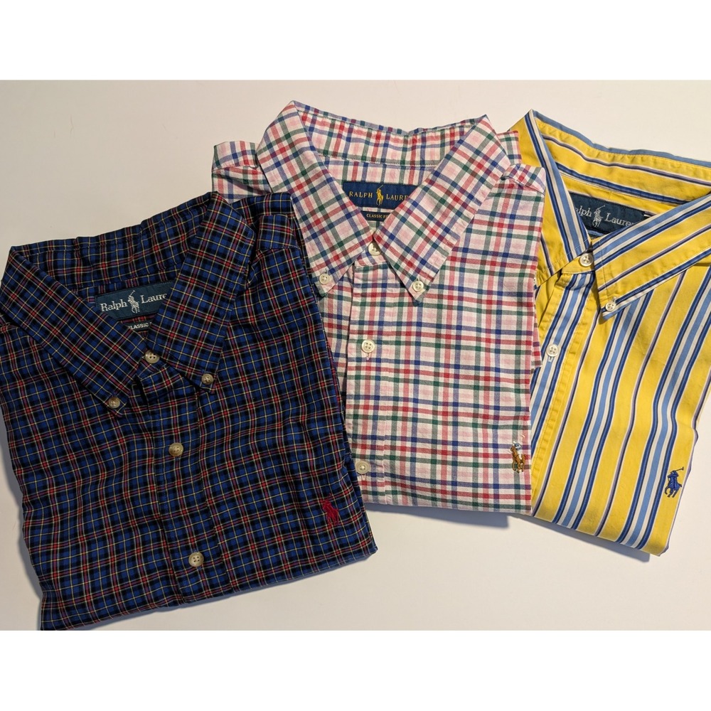 Lot Bundle Ralph Lauren Men's XXL Classic Fit Shirts Plaid Striped VERY NICE!
